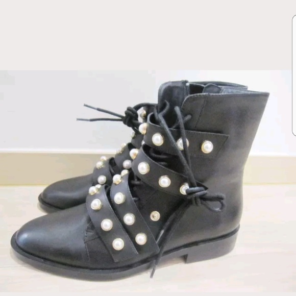 zara pearl ankle boots